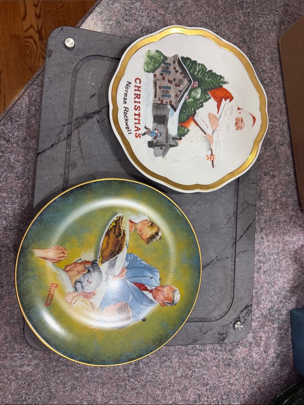 Norman Rockwell Decorative Collector Plates – Green, Gold, White
